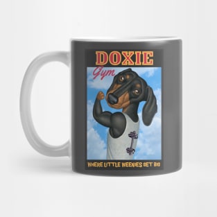 Cute Doxie at the gym where little weenies get big Mug